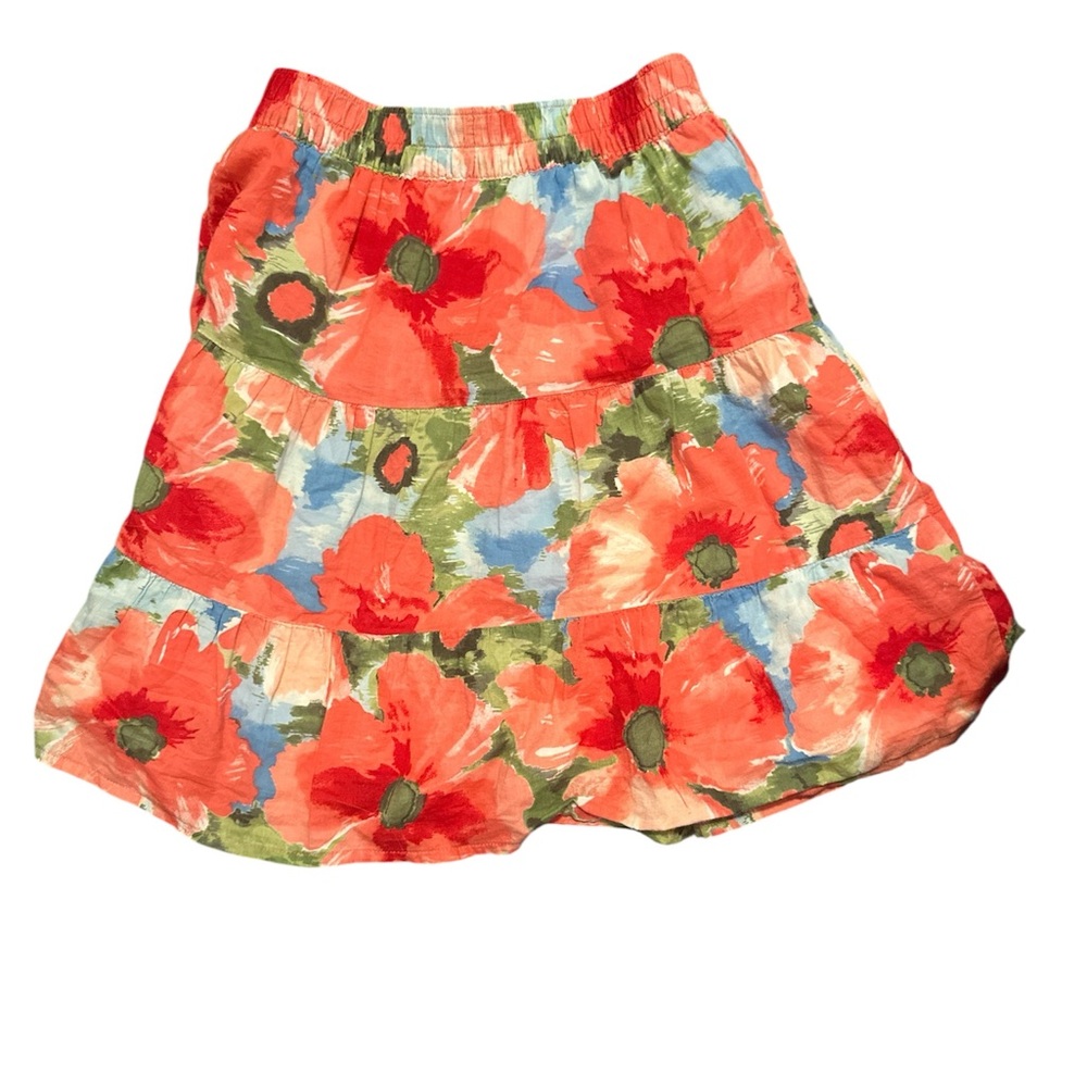 Girls size 6, Floral Tiered Mini Skirt in Coral Red
